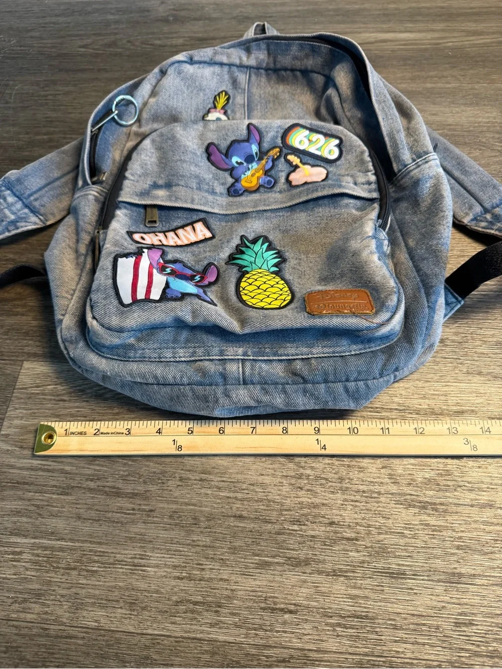 Disney Denim-Style Kids Backpack with Lilo & Stitch Patches - Blue
